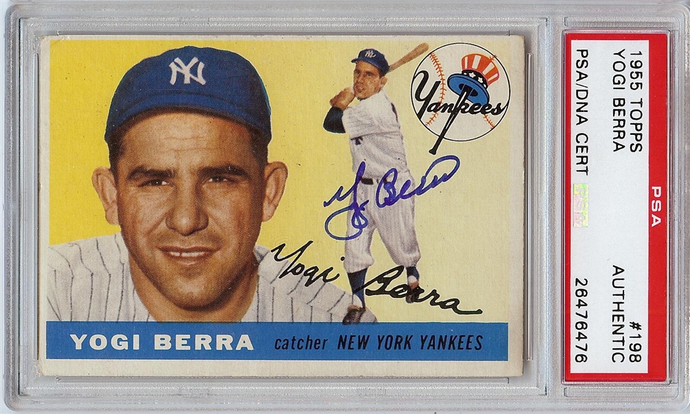 Yogi Berra Signed 1955 Topps No. 198 (PSA/DNA)