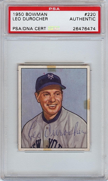 Leo Durocher Signed 1950 Bowman No. 220 (PSA/DNA)