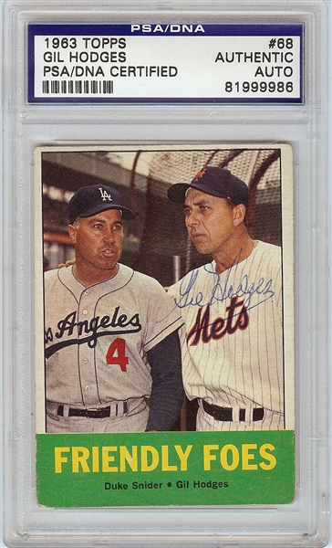 Gil Hodges Signed 1963 Topps Friendly Foes No. 68 (PSA/DNA)