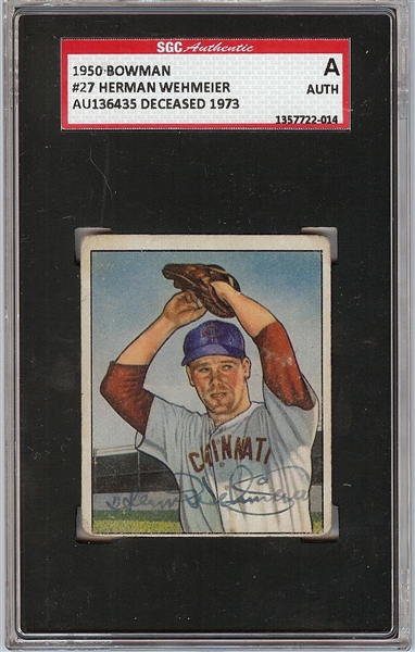 Herman Wehmeier Signed 1950 Bowman No. 27 (SGC)