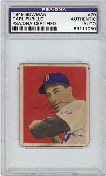 Carl Furillo Signed 1949 Bowman RC No. 70 (PSA/DNA)