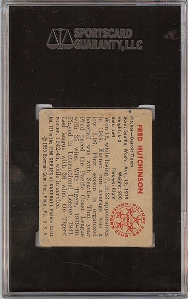 Fred Hutchinson Signed 1950 Bowman No. 151 (SGC)