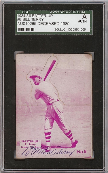 Bill Terry Signed 1934-36 Batter-Up No. 6 (SGC)