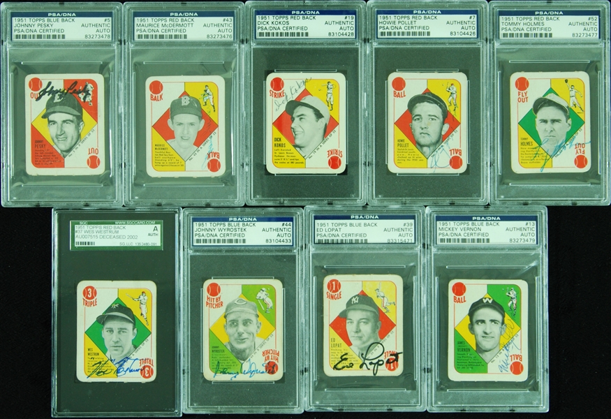 Signed 1951 Topps Red & Blue Backs Group (18)