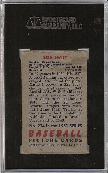 Bob Swift Signed 1951 Bowman No. 214 (SGC)