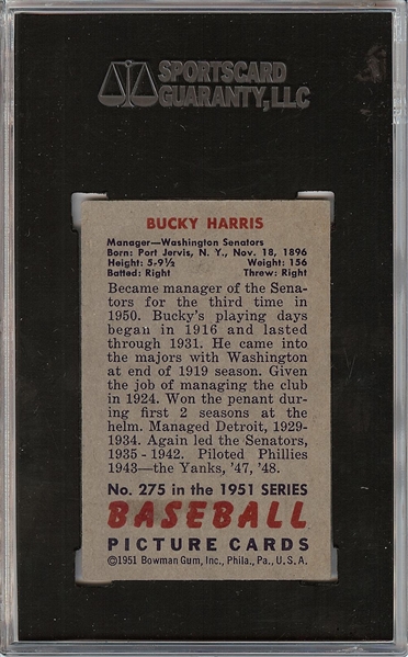 Bucky Harris Signed 1951 Bowman No. 275 (SGC)