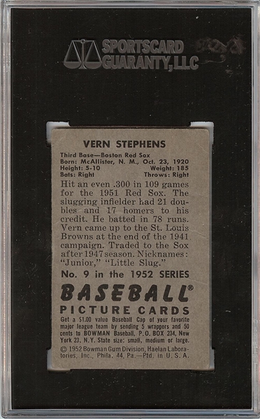 Vern Stephens Signed 1952 Bowman No. 9 (SGC)