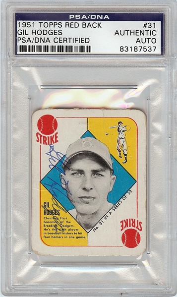 Gil Hodges Signed 1951 Topps Red Backs No. 31 (PSA/DNA)