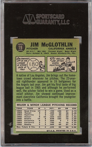 Jim McGlothlin Signed 1967 Topps No. 19 (SGC)