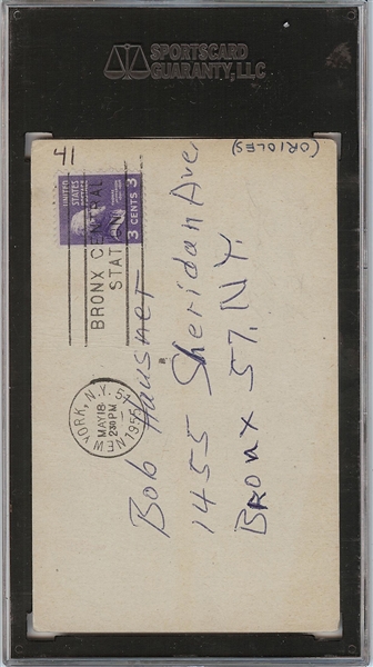 Vern Stephens Signed 1947-66 Exhibits Postcard (Batting) SGC 