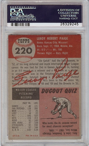 1953 Topps Satchel Paige RC No. 220 PSA Authentic