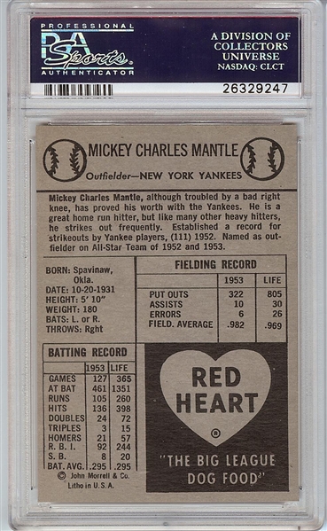 1954 Red Heart Mickey Mantle PSA Authentic