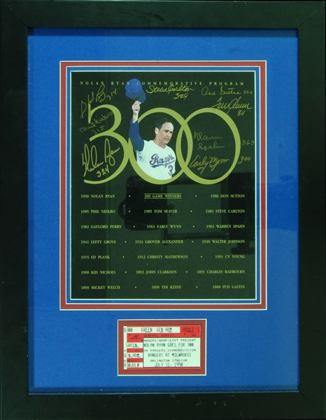 300 Game Winner Multi-Signed Nolan Ryan Framed Display (8) (PSA/DNA)