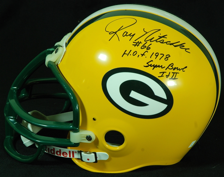 Ray Nitschke Signed Packers Full-Size Helmet Inscribed HOF 1978, Super Bowl I & II (PSA/DNA)