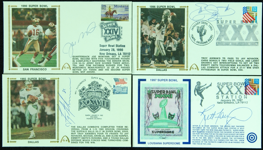 Football HOFer Signed FDC Group (4) with Emmitt Smith, Montana, Favre, Aikman