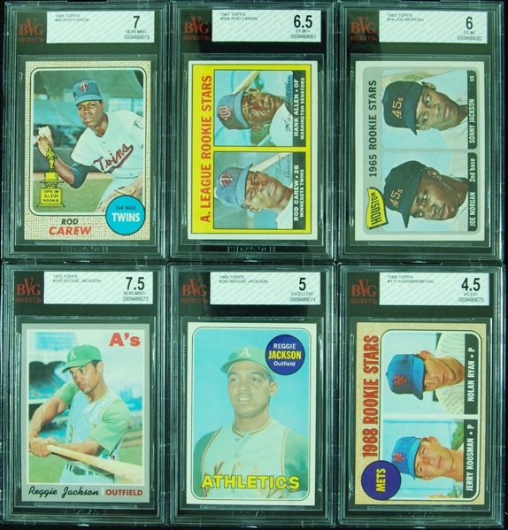 1960s Topps BGS-Graded Group (6) with Nolan Ryan RC, Carew RC, Morgan RC, Reggie Jackson RC