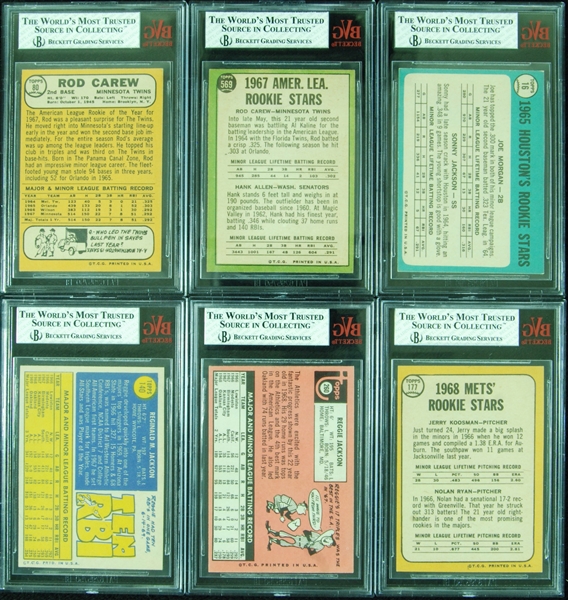 1960s Topps BGS-Graded Group (6) with Nolan Ryan RC, Carew RC, Morgan RC, Reggie Jackson RC