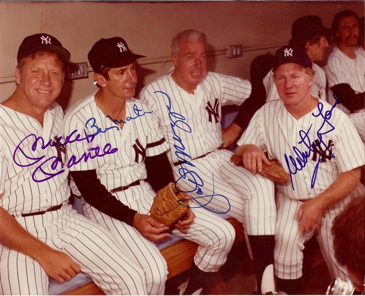 Mickey Mantle, Joe DiMaggio, Billy Martin & Whitey Ford Signed 8x10 Photo (PSA/DNA)