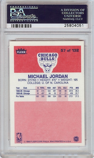 1986-87 Fleer Michael Jordan RC No. 57 PSA 8