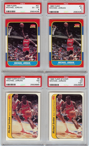 1986-87 Fleer Complete Sets Pair (2) with Michael Jordan RCs PSA 5 & PSA 6