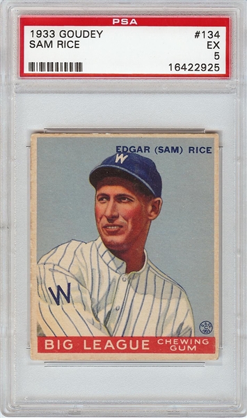 1933 Goudey Sam Rice No. 134 PSA 5