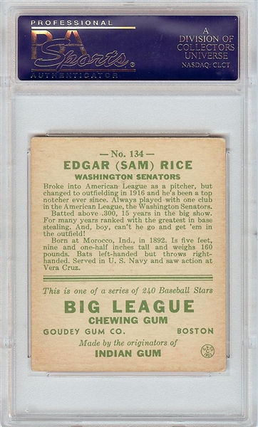 1933 Goudey Sam Rice No. 134 PSA 5