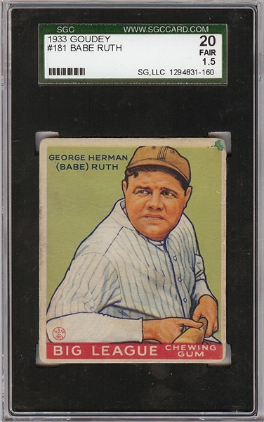 1933 Goudey Babe Ruth No. 181 SGC 1.5