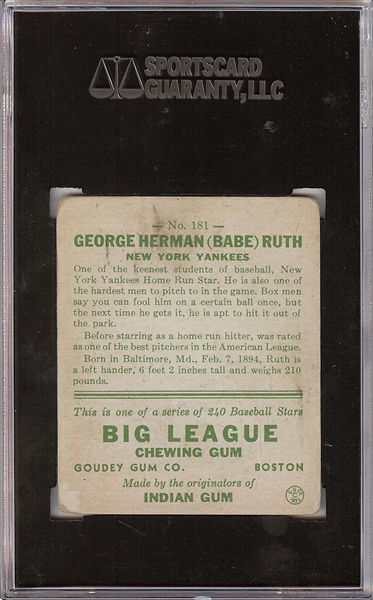 1933 Goudey Babe Ruth No. 181 SGC 1.5