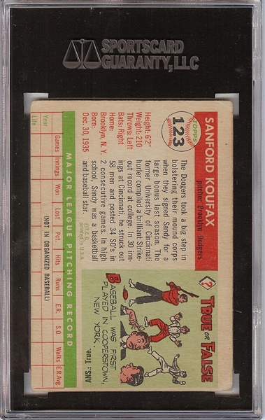 1955 Topps Sandy Koufax No. 123 SGC 2.5