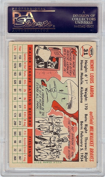 1956 Topps Hank Aaron White Back No. 31 PSA 5