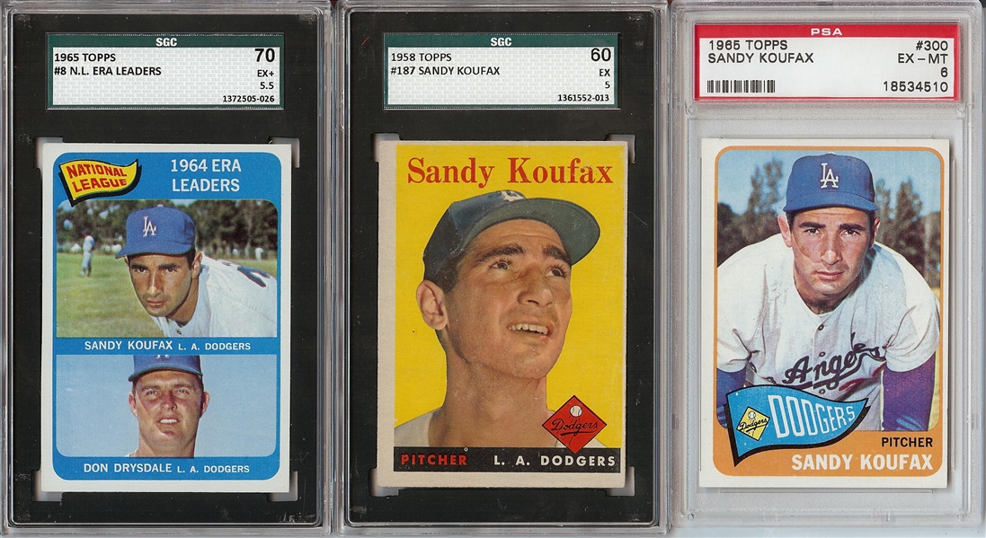 Sandy Koufax Graded Trio (3) with 1958 & 1965 Topps