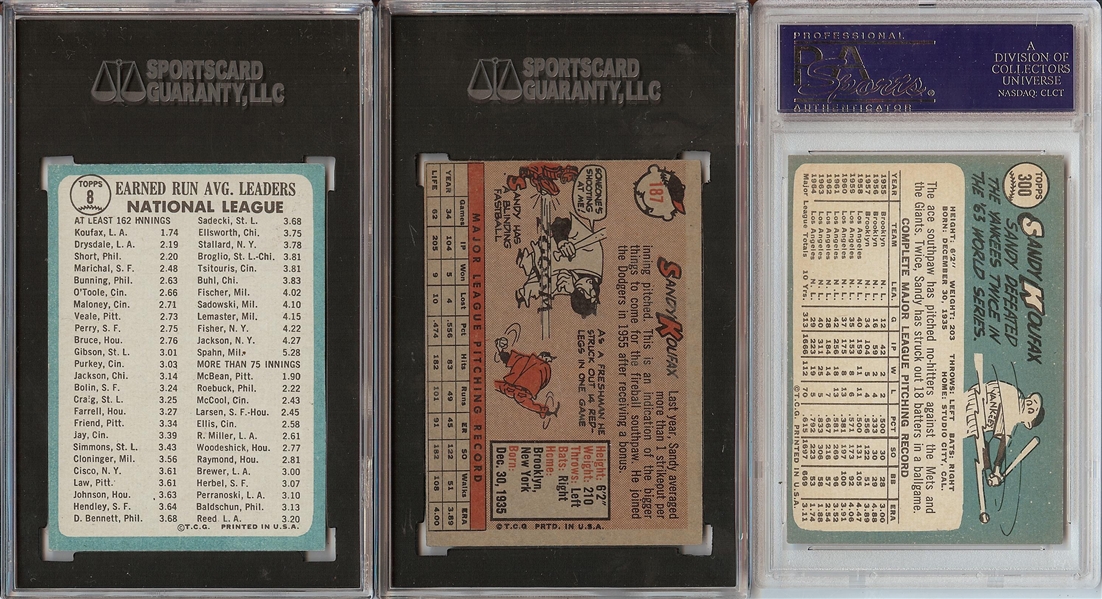 Sandy Koufax Graded Trio (3) with 1958 & 1965 Topps