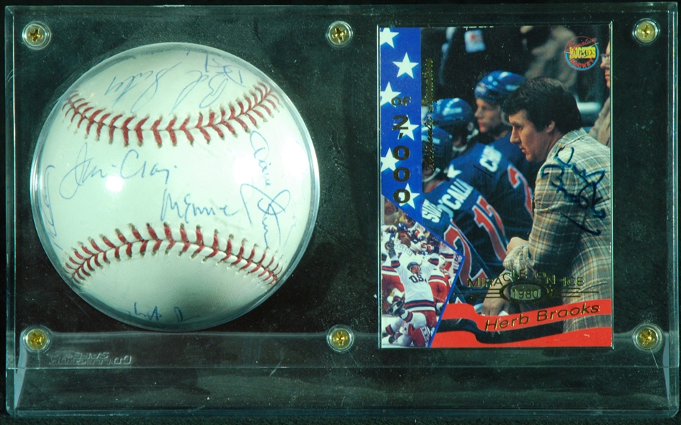 Miracle On Ice 1980 USA Hockey Team-Signed World Series Baseball with Herb Brooks Signed Card