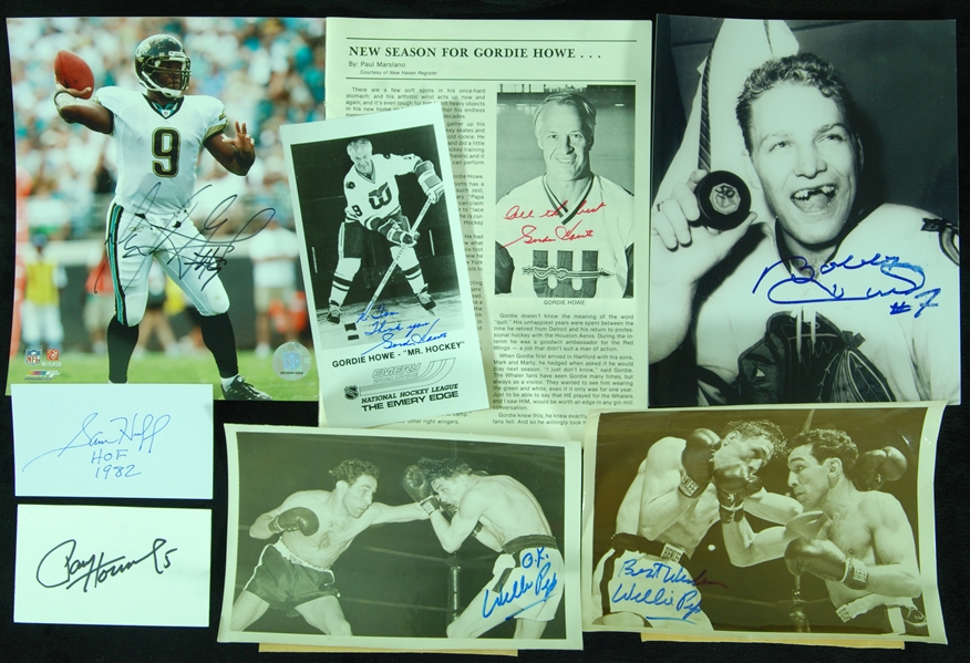 Multi-Sport Signed Photo/Index Card Group (28) with Gordie Howe, Bobby Hull, Willie Pep