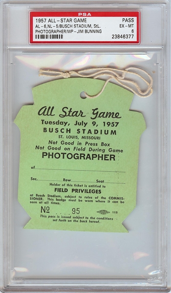 1957 All-Star Game Photographer Pass PSA 6 (Highest Graded)