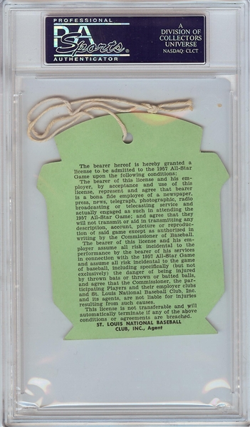 1957 All-Star Game Photographer Pass PSA 6 (Highest Graded)