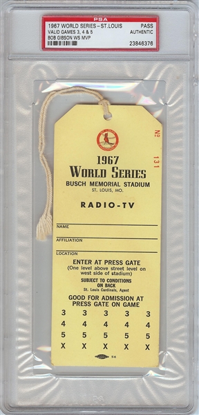 1967 World Series Busch Stadium Press Pass (PSA Authentic, POP 1/1)