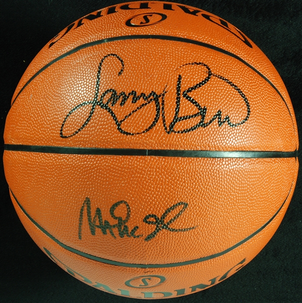 Magic Johnson & Larry Bird Signed Spalding Basketball (PSA/DNA)