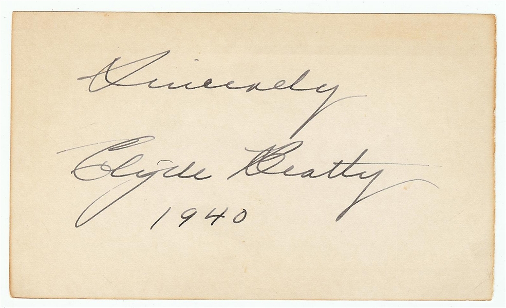 Clyde Beatty Signed 3x5 Index Card (JSA)