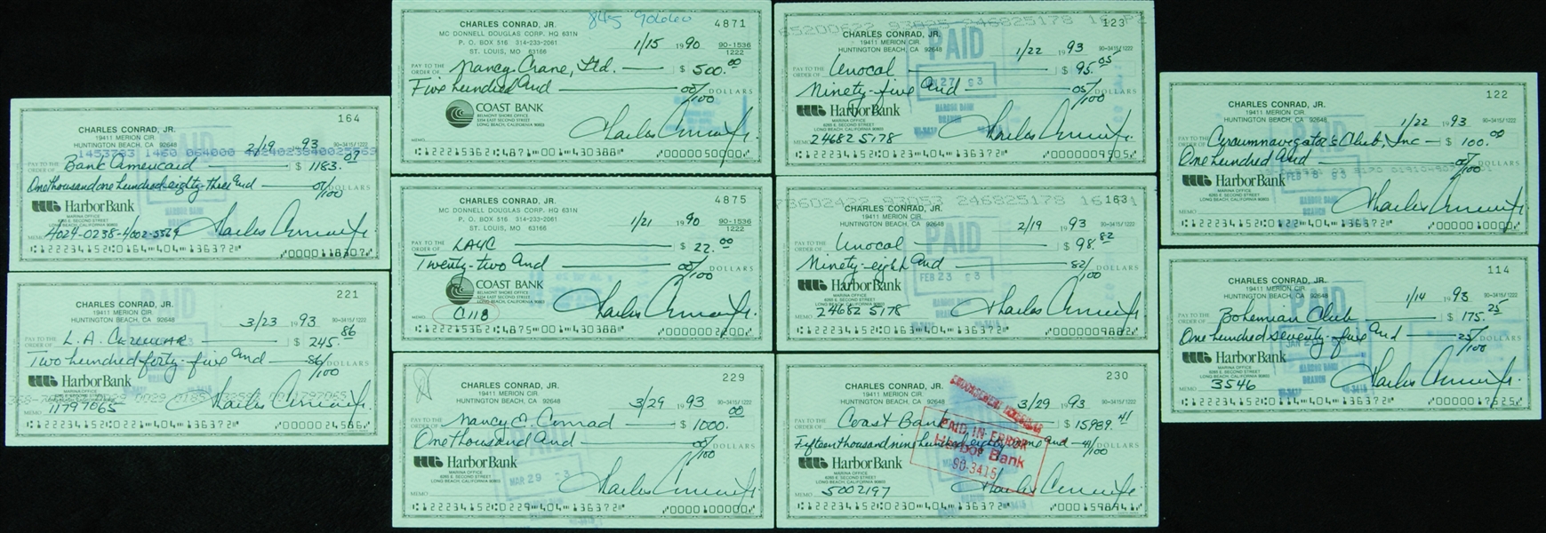 Charles Pete Conrad Signed Checks Group (5)