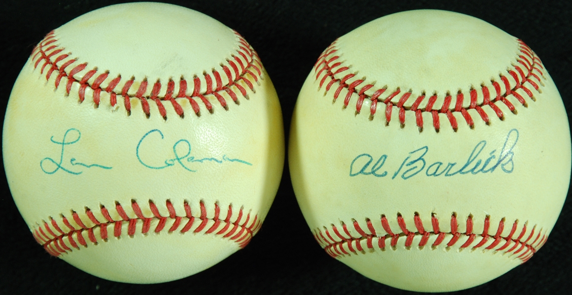 Len Coleman & Al Barlick Single-Signed ONL Baseballs (2)