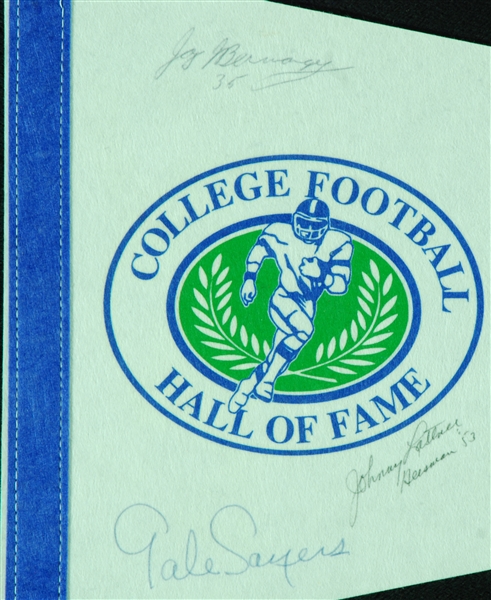 Jay Berwanger, Johnny Lattner & Gale Sayers Signed College Football HOF Pennant (PSA/DNA) 