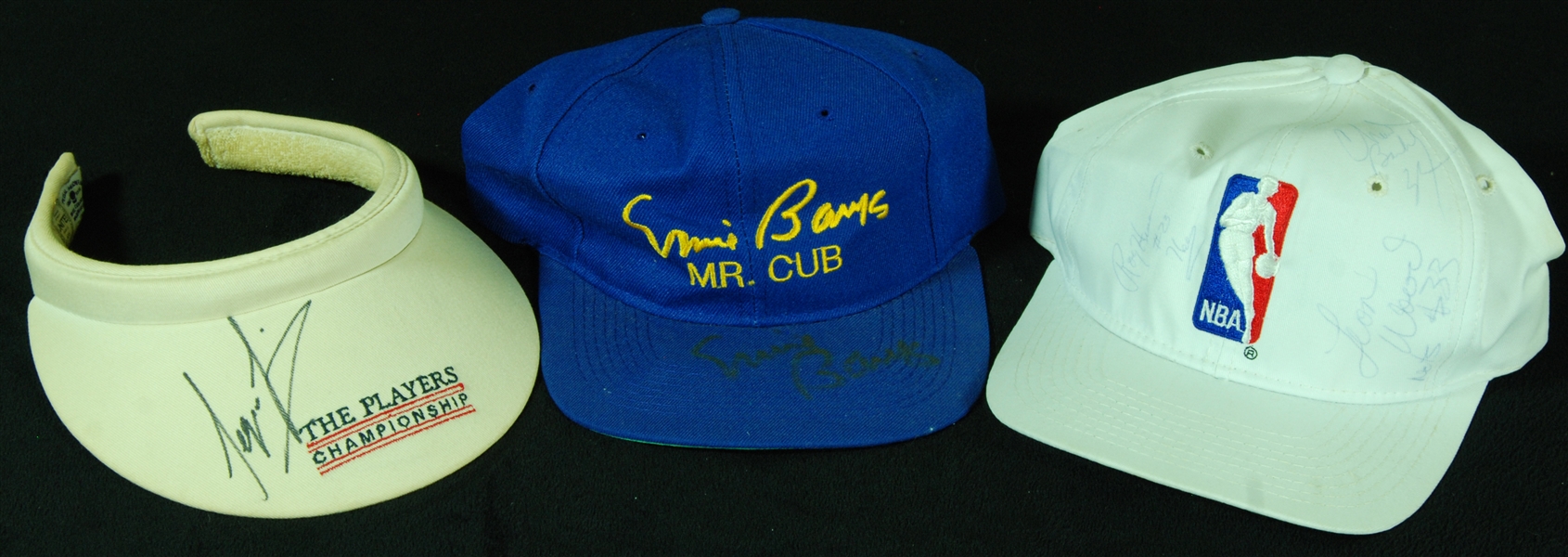 Signed Caps Group with Charles Barkley, Sergio Garcia & Ernie Banks (3) (JSA)