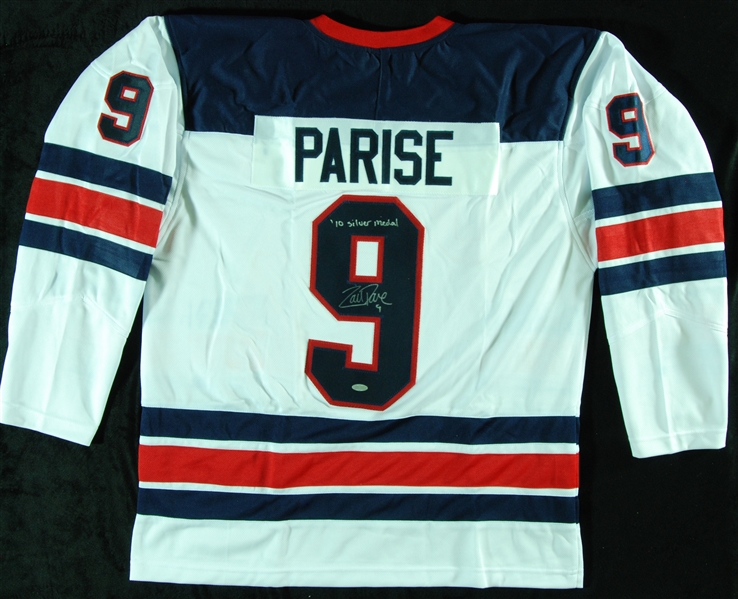 Zach Parise Signed Team USA Olympic Jersey '10 Silver Medal (Steiner)