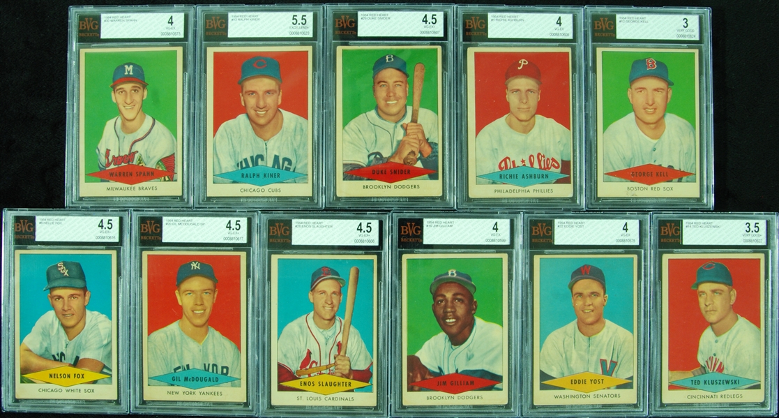 1954 Red Heart BVG-Graded Group (11) with HOFers