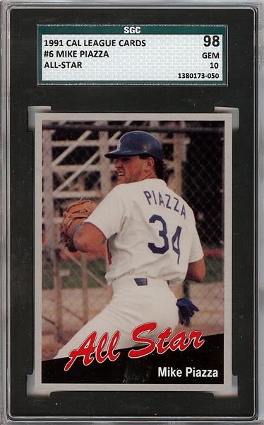 1991 Cal League Cards Mike Piazza All-Star No. 6 SGC 98 Gem Mint