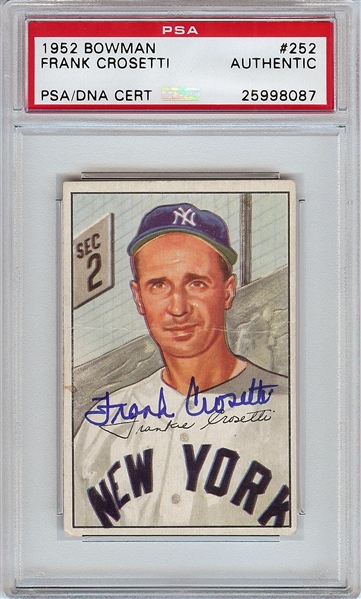 Frank Crosetti Signed 1952 Bowman No. 252 (PSA/DNA)