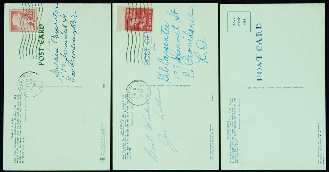 Signed 1953-55 Dormand Postcards Group (3) with Collins, McDougald, Silvera