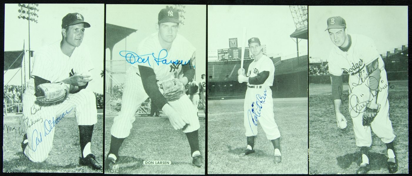 Signed J.D. McCarthy Postcards Group (4) with Vintage Signatures Including Don Larsen