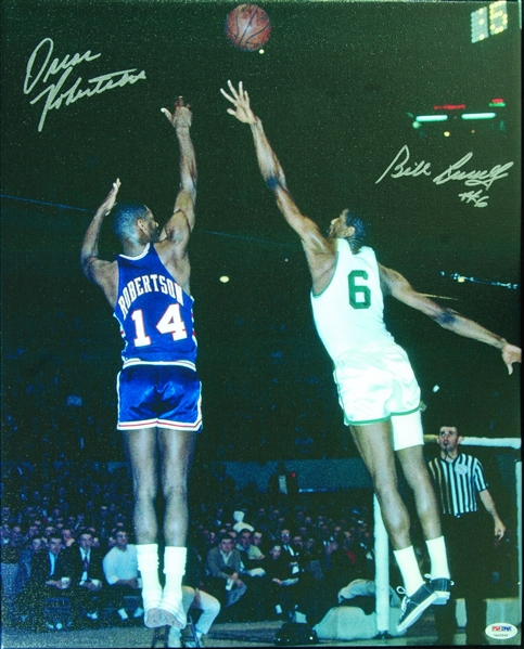 Oscar Robertson & Bill Russell Signed 16x20 Canvas Giclee (PSA/DNA)